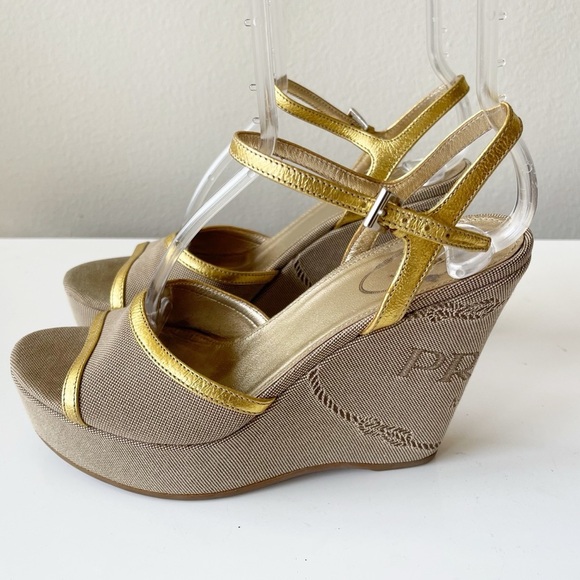 PRADA Fabric wedges logo high heels size 38 - Picture 1 of 9